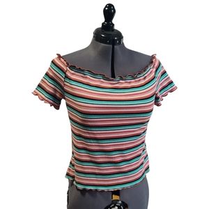 Arizona Jeans Co Womens Off  Shoulder Crop Top Shirt Size XL Stretch Cowgirl‎